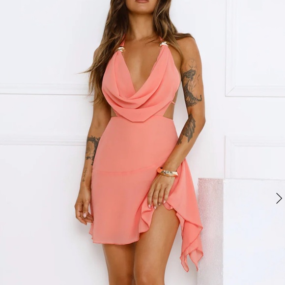 PALOMA HALTER MINI DRESS CORAL - Picture 4 of 7